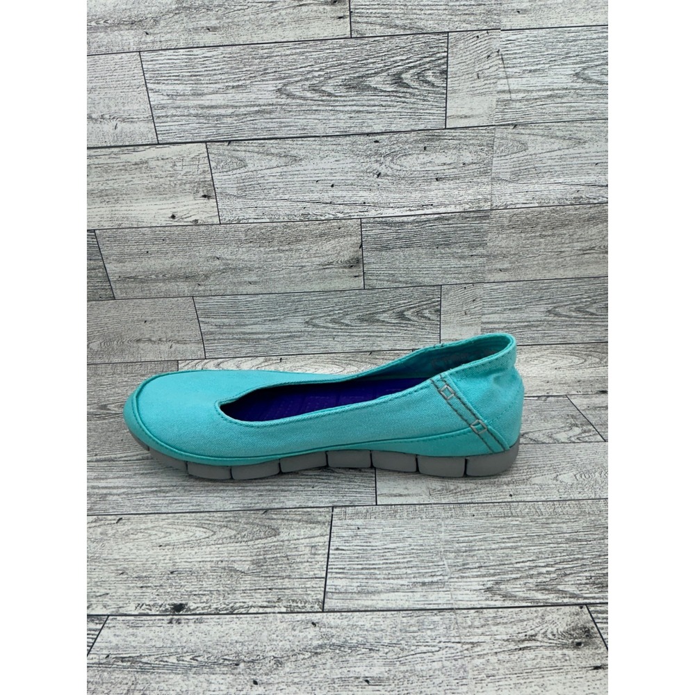 Crocs Women's Teal Canvas Ballet Flats Comfort Slip On Shoes Size 7 - Picture 4 of 10